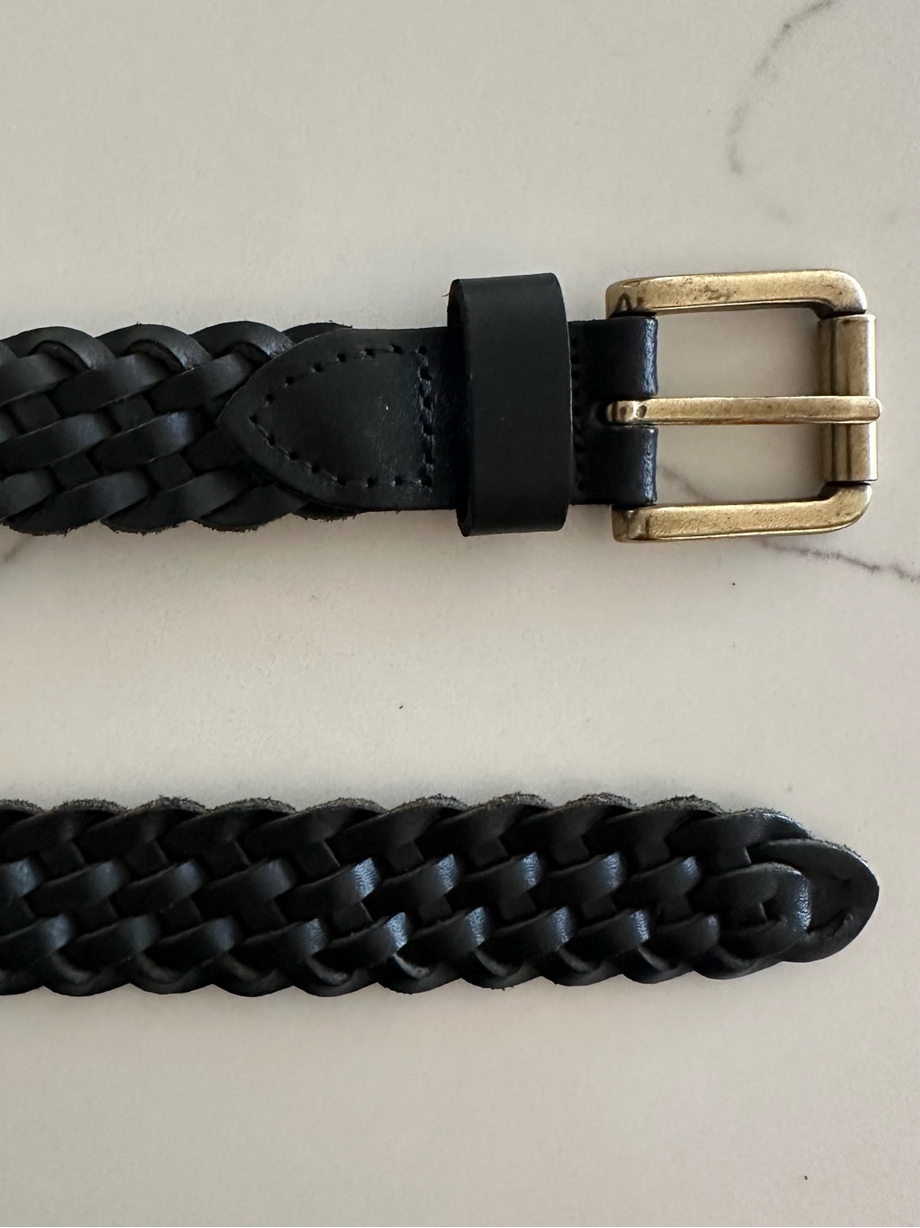 Vintage Braided Woven Leather Belt With Square Roller Bar Buckle In Black Medium